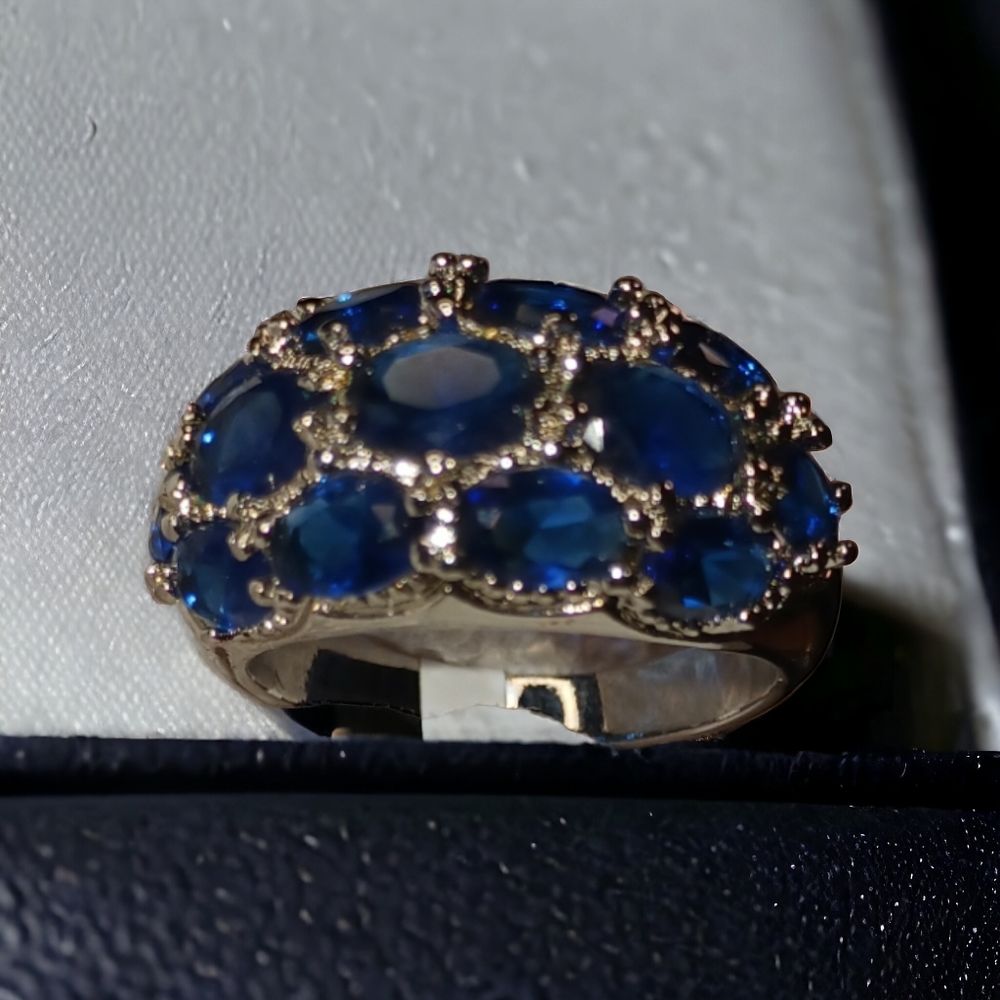 Stunning Blue CZ Cluster Statement Dome RING SILVER-PLATED SIZES 11 12